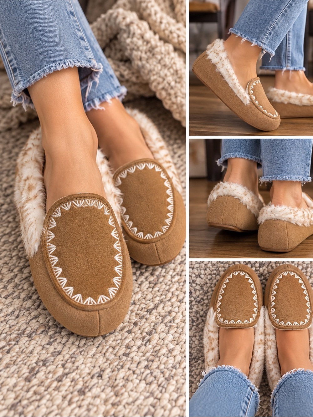 Jessica Simpson Tan Faux Fur Moccasin Slippers Medium 7-8 NWT